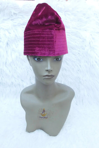 Velvet Suede Igbo Cap with Bracelet | Black, Red & Maroon Nigerian Men’s Hat | African Traditional Wear PrestigeApplause Jewels