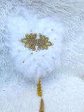 White Gold Round Feather Handfan for African Bridal Fan Traditional Nigerian Engagement PrestigeApplause Jewels