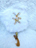 White Gold Round Feather Handfan for African Bridal Fan Traditional Nigerian Engagement PrestigeApplause Jewels