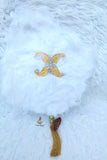 White Gold Round Feather Handfan for African Bridal Fan Traditional Nigerian Engagement PrestigeApplause Jewels