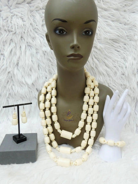 White Red Igbo Edo Women African Necklace Bracelet Beads Jewellery Set - Female Traditional Nigerian Necklace PrestigeApplause Jewels