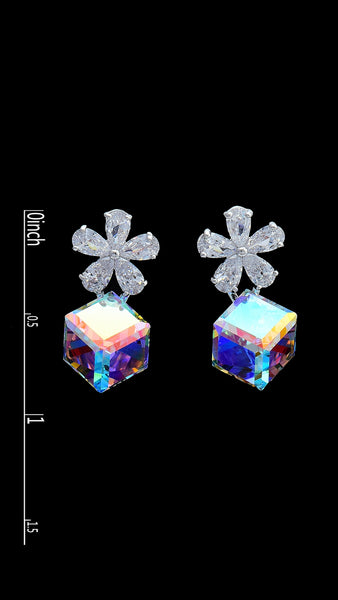 Shinning Colourful Square Drop Dangle Earrings Bridal Wedding Jewelry Gift
