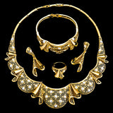 Petal Styled Gold Plated Necklace Earring Bracelet Rings Jewellery Set