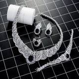 Royal Setting Midnight Blue Silver Elegant Cubic Zirconia Necklace Bridal Celebrant Jewellery Set - PrestigeApplause Jewels 