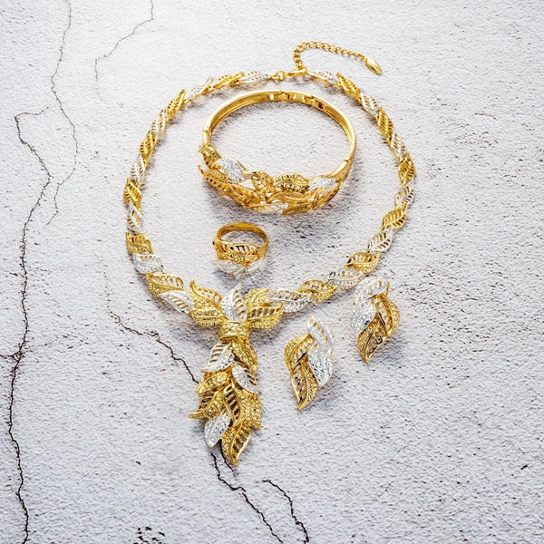 Latest Petal Design Gold Plated Rose Gold Beautiful Necklace Jewellery Complete Set (Copy) - PrestigeApplause Jewels 