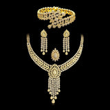 Elegant Detailed Silver Cubic Zirconia American Diamond Necklace Earring Women Jewellery Set - PrestigeApplause Jewels 