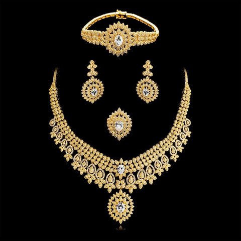 Beautiful Detailed Silver Cubic Zirconia American Diamond Necklace Women Jewellery Nigerian African Set - PrestigeApplause Jewels 