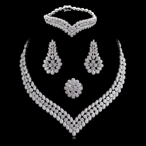 V Silver Elegant Cubic Zirconia Necklace Bridal Celebrant Jewellery Set - PrestigeApplause Jewels 