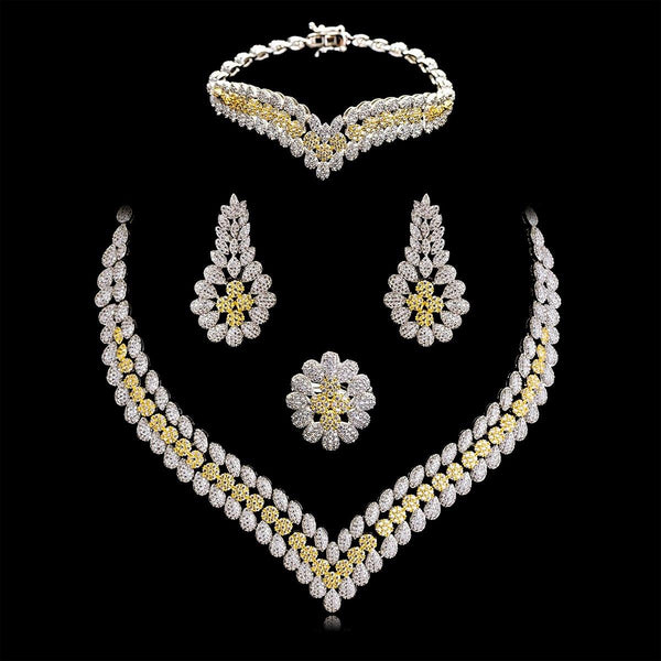 V Silver Elegant Cubic Zirconia Necklace Bridal Celebrant Jewellery Set - PrestigeApplause Jewels 