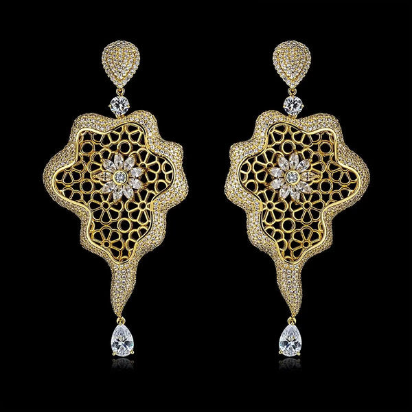 Beautiful Cubid Zirconia 3D Silver Gold Mixed Cocktail Party Wedding Bridal Earring Jewellery - PrestigeApplause Jewels 