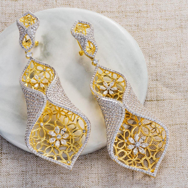 3D Beautiful Cubid Zirconia 2 Tones Cocktail Party Wedding Bridal Earring Jewellery - PrestigeApplause Jewels 
