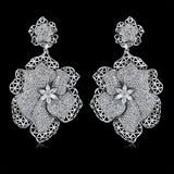 Detailed Flowery Elegant Cubid Zirconia 2 Tones Cocktail Party Wedding Bridal Earring Jewellery - PrestigeApplause Jewels 