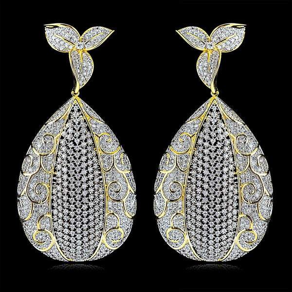 Elegant Silver Gold Mixed Cubid Zirconia 2 Tones Cocktail Party Wedding Bridal Earring Jewellery