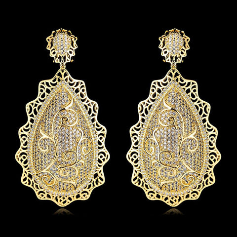 Elegant Gold Cubid Zirconia Cocktail Party Wedding Bridal Earring Jewellery