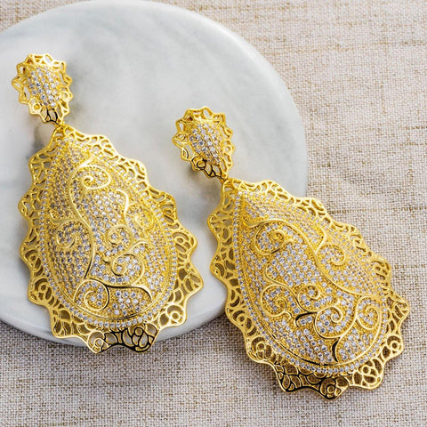 Elegant Gold Cubid Zirconia Cocktail Party Wedding Bridal Earring Jewellery