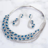 Elegant Detailed Cubic Zirconia Blue Silver Necklace Celebrant Bridal Jewellery Set