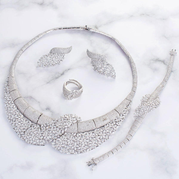 Elegant Silver 4 pcs Necklace Celebrant Bridal Jewellery Set