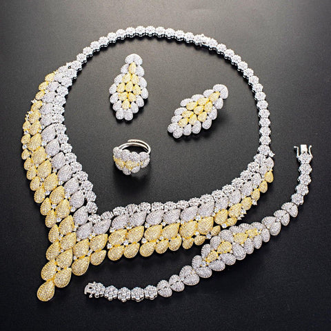 Bold Elegant Mixed Cubic Zirconia American Diamond Necklace Bridal Celebrate Jewelry Set - PrestigeApplause Jewels 
