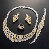 Stunning 2 Tones SIlver Mixed Gold Bold Cubic Zirconia Necklace UK Dispatch Set - PrestigeApplause Jewels 