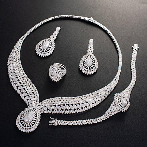 Beautiful Silver Gold Mixed Cubic Zirconia American Diamond Necklace Women Jewelry Set - PrestigeApplause Jewels 