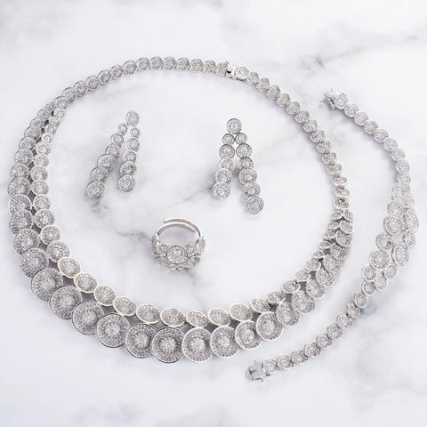 Elegant Silver 2 Tones Silver Mixed Cubic Zirconia Necklace Jewellery Set UK dispatch - PrestigeApplause Jewels 
