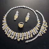 Elegant Cubic Zirconia Silver Gold Mixed Necklace Bridal Celebrant Jewellery Set Royal Design - PrestigeApplause Jewels 