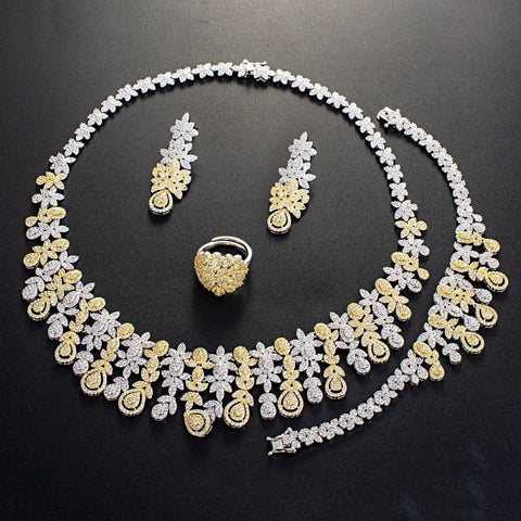Elegant Cubic Zirconia Silver Gold Mixed Necklace Bridal Celebrant Jewellery Set Royal Design (Copy) - PrestigeApplause Jewels 