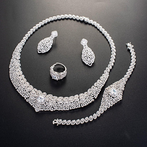 New Design Gold Silver 2 Tones Silver Mixed Stand-out Bold Cubic Zirconia Necklace Jewellery Set - PrestigeApplause Jewels 