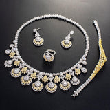 Elegant Cubic Zirconia Silver Gold American Diamond Necklace Bridal Celebrant Jewellery Set - PrestigeApplause Jewels 