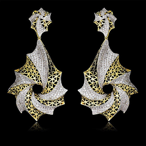 New Design Gold Cubid Zirconia Cocktail Party Celebrant Bridal Earring Jewellery Great as Gift UK Rapid Dispatch - PrestigeApplause Jewels 