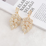 Leafy Gold Cubid Zirconia Cocktail Party Celebrant Bridal Earring Jewellery Great as Gift UK Rapid Dispatch - PrestigeApplause Jewels 