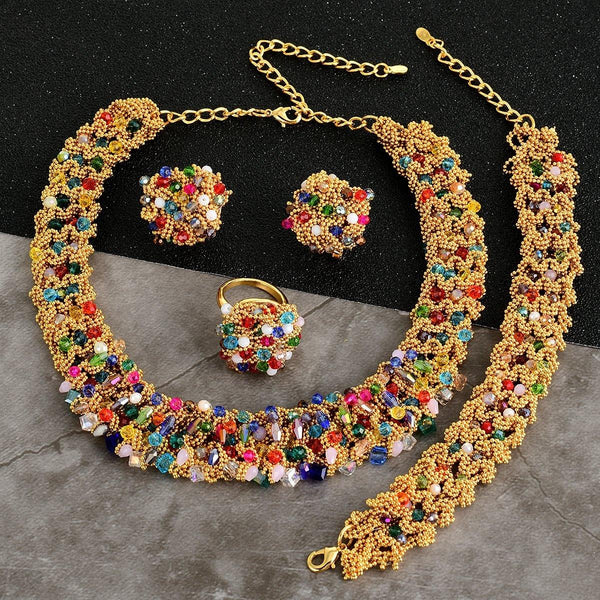 Multi Colour Gold Plated Mixed Beautiful PrestigeApplause Unique Bead Jewellery Set - PrestigeApplause Jewels 
