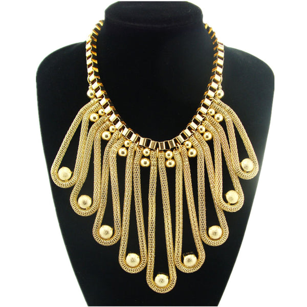New Design Brand Gold Tone Tassels Fashion Short Chain Exaggerated Statement Necklace & Pendant Event Party Jewelry