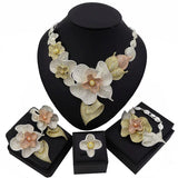 Flower Design 4 Pieces Gold Silver Mix Cubic Zirconia Bridal Wedding Necklace Jewelry Set
