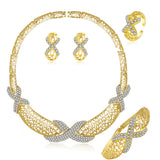 New Cross Design Rhinestone Gold Plated Party Necklace Jewellery Set