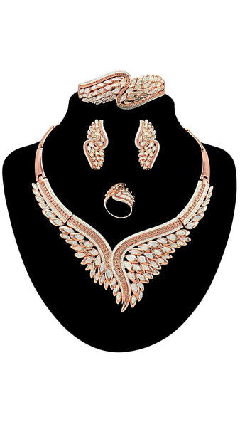 Beautiful Rose Gold Plated Wedding Party Necklace Earring Jewelry Set