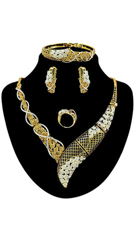 Beautiful Bold Gold Plated Detailed Necklace Earring Jewelry Set - PrestigeApplause Jewels 