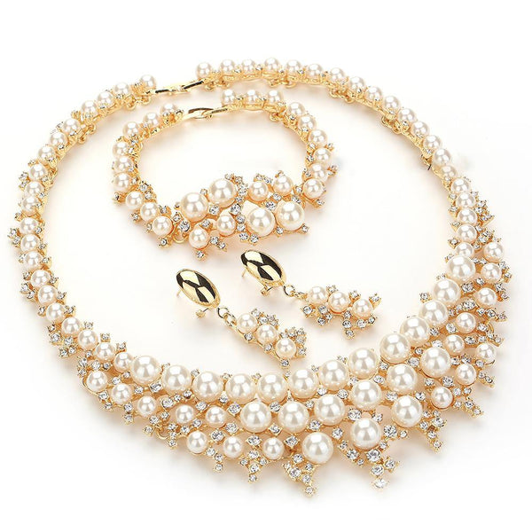 Beautiful Stimulated Pearl Wedding Party Necklace Earring Fashion Set - PrestigeApplause Jewels 