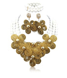 White African Nigerian Beads with Detailed Handmade Flower Brooch Jewellery Set Free Shipping