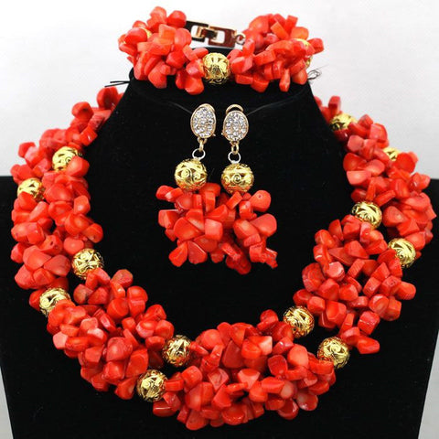 Elegant African Coral Bead Bridal Wedding Party Jewellery Set with Free Shipping