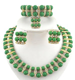 2 Layer Green pearls Jewellery Set with Necklace Earing Bracelet & Ring Beautiful Design - PrestigeApplause Jewels 