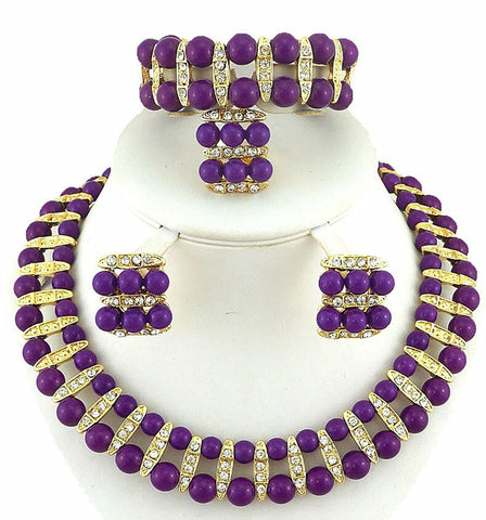 2 Layer Purple pearls Jewellery Set with Necklace Earing Bracelet & Ring Beautiful Design - PrestigeApplause Jewels 