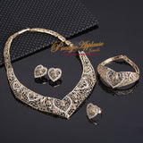Elegant Love Heart African Gold Plated Necklace Earring Bangle Jewelry Party Set