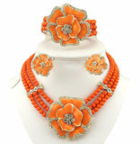 2 Layers Orange Beads Jewellery Set with Necklace Earring Bracelet & Ring - PrestigeApplause Jewels 