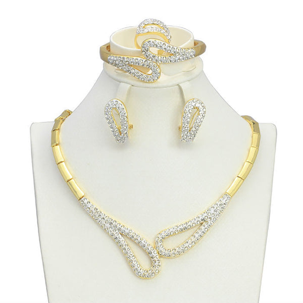 Statement necklace Rhinestone 18K gold plate Jewellery set.
