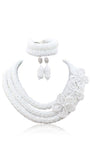 All White Elegant Latest Style Statement African Beads with Handmade Flower Crystal African Beads Jewelry Set - PrestigeApplause Jewels 