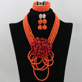 New design African Nigerian Wedding Beads Necklace Bridal Jewellery Sets with Handmade Flower Brooch Coral Beads Jewellery Set Free Shipping
