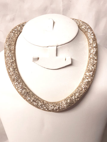 Gold Swarovski Element Stardust Crystal Necklace Choker Magnetic closure