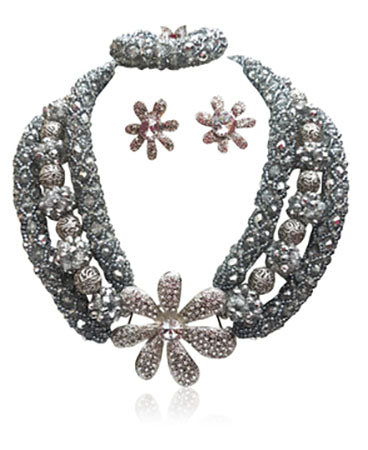 Exclusive Elegant Sparkling AB Silver Beads African Beads Bridal Party Jewel Set