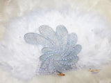 Beautiful White Feather Embelished with Silver Beads with Pearls Bridal Wedding Party Hand fan - PrestigeApplause Jewels 